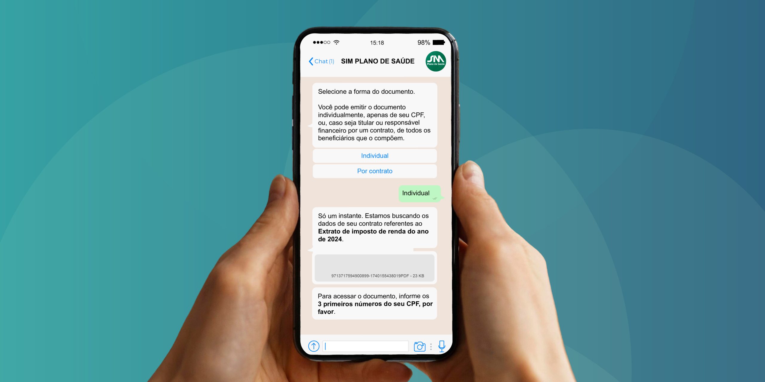 O seu extrato de Imposto de Renda já está disponível no Portal do Beneficiário e WhatsApp da SIM!